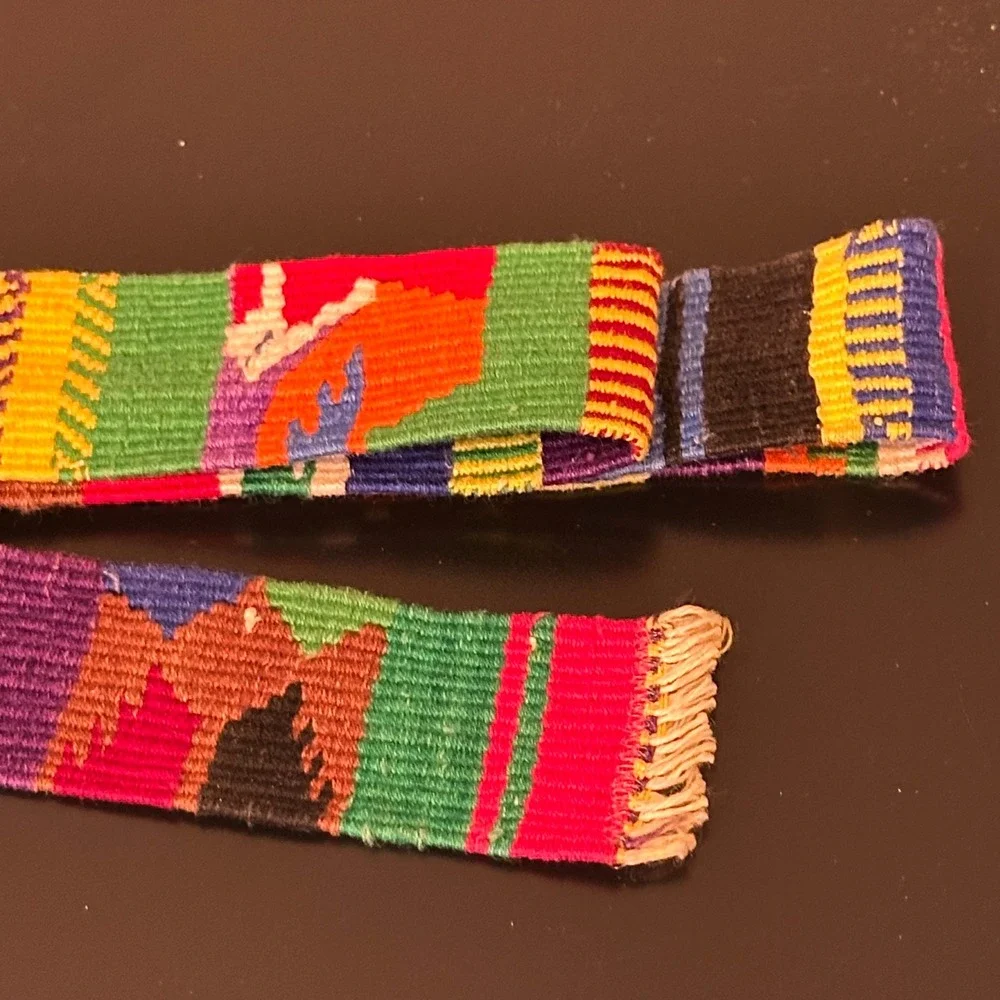 Vintage Handwoven Multi Color Geometric Textile Sash Belt 74in long